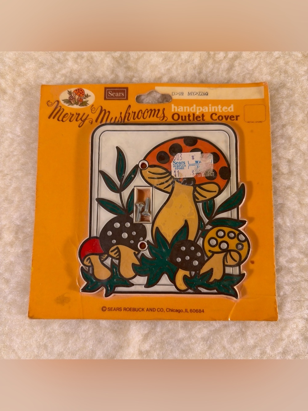 New/Sealed Sears Merry Mushrooms Handpainted Yellow & Orange Outlet Cover